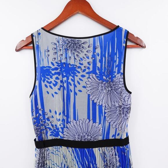 Miss Wu Sheer Dress Womens 4 Blue Floral Pleated Wedding Party Flowy Fairy - Picture 6 of 16